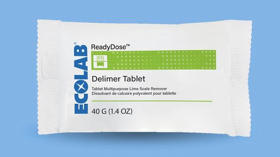 A photo of the ReadyDose Delimer Tablet packet