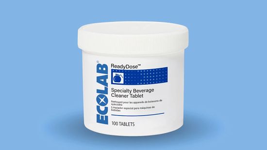 A photo of the ReadyDose Specialty Beverage Cleaner Tablet container